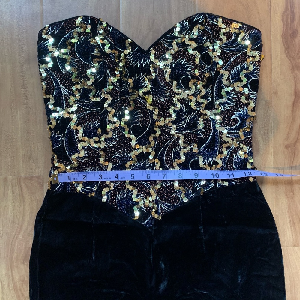 Vintage Black & Gold Jessica McClintock Gunne Sax Strapless Sweetheart MiniDress - Picture 7 of 10